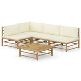 vidaXL 6-Piece Lounge Set with Cream White Cushions Bamboo