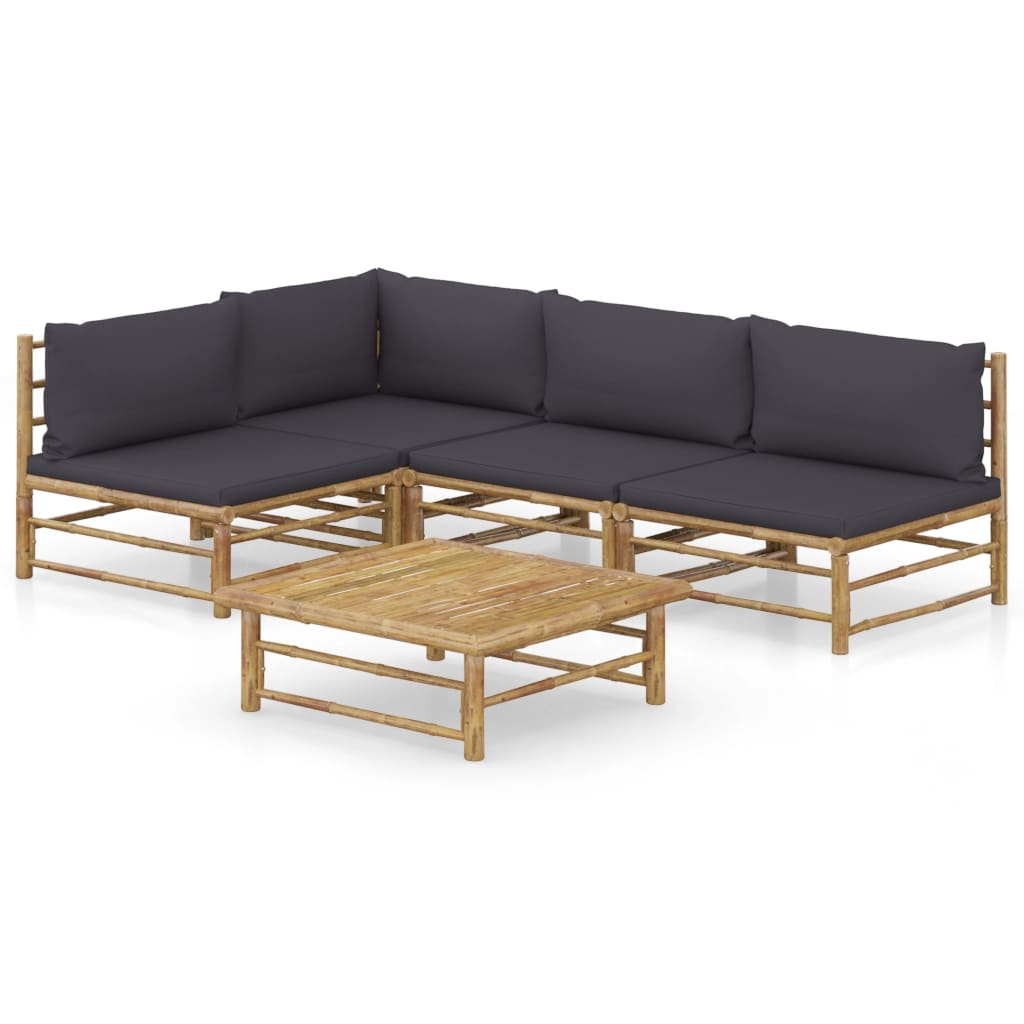 vidaXL 6-Piece Lounge Set with Cream White Cushions Bamboo