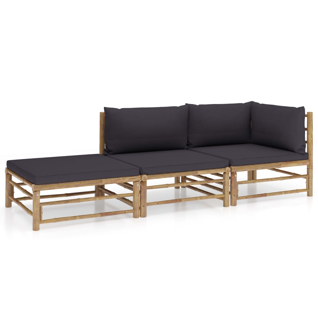 vidaXL 6-Piece Lounge Set with Cream White Cushions Bamboo