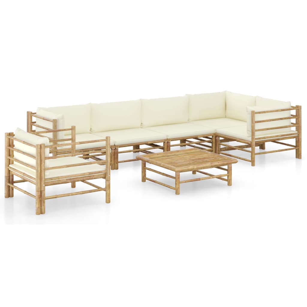 vidaXL 6-Piece Lounge Set with Cream White Cushions Bamboo