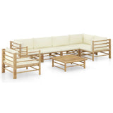 vidaXL 6-Piece Lounge Set with Cream White Cushions Bamboo