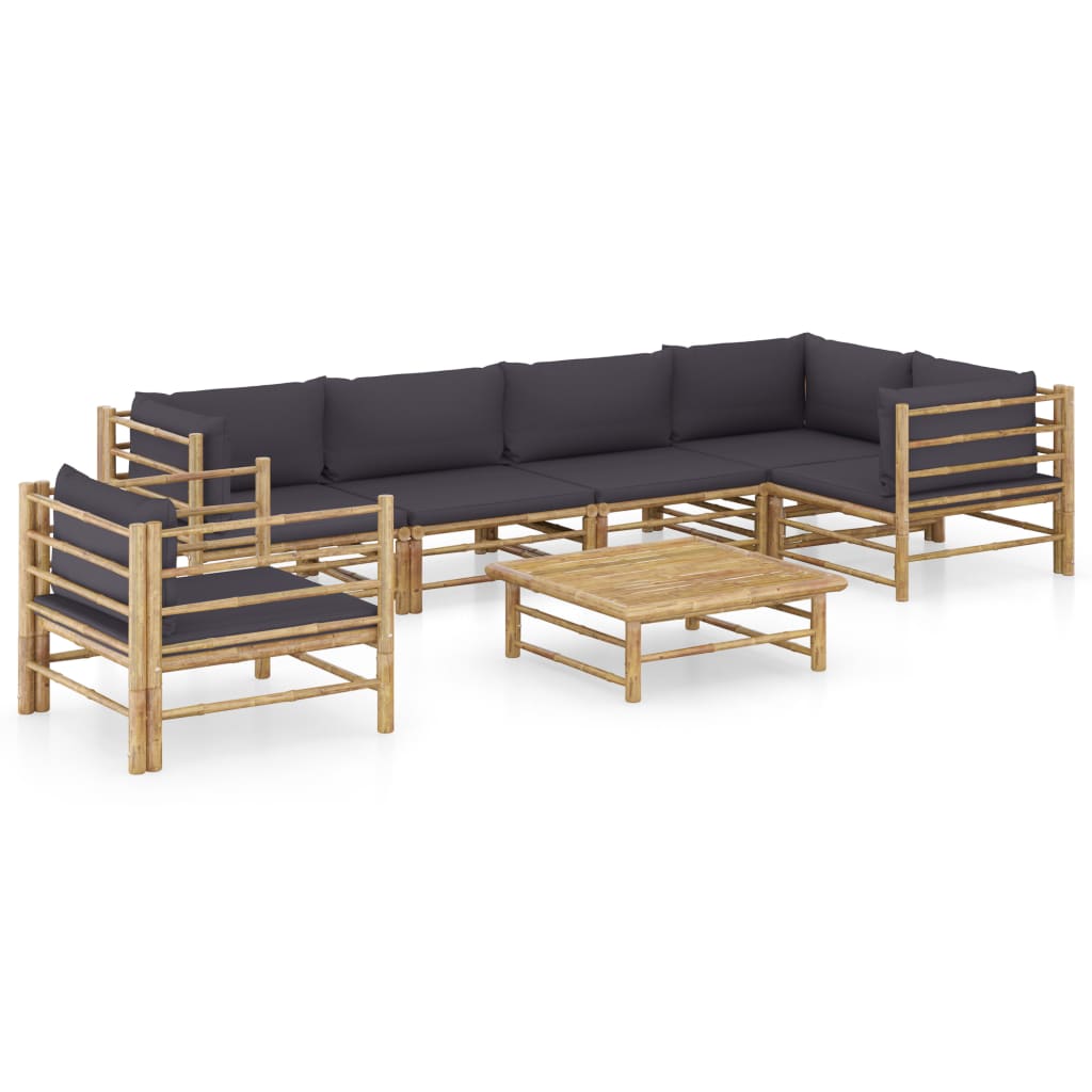 vidaXL 6-Piece Lounge Set with Cream White Cushions Bamboo