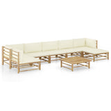 vidaXL 6-Piece Lounge Set with Cream White Cushions Bamboo