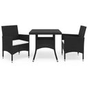 vidaXL 3-Piece Garden Dining Set Poly Rattan and Glass Black