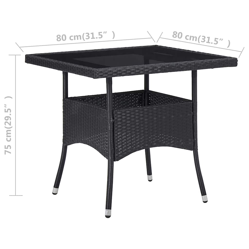 vidaXL 3-Piece Garden Dining Set Poly Rattan and Glass Black