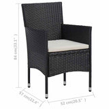 vidaXL 3-Piece Garden Dining Set Poly Rattan and Glass Black