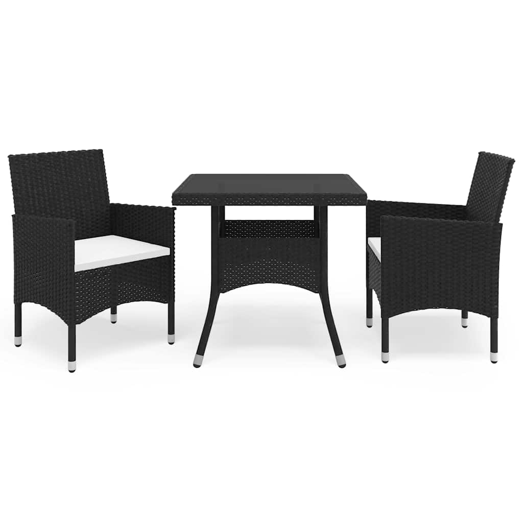 vidaXL 3-Piece Garden Dining Set Poly Rattan and Glass Black