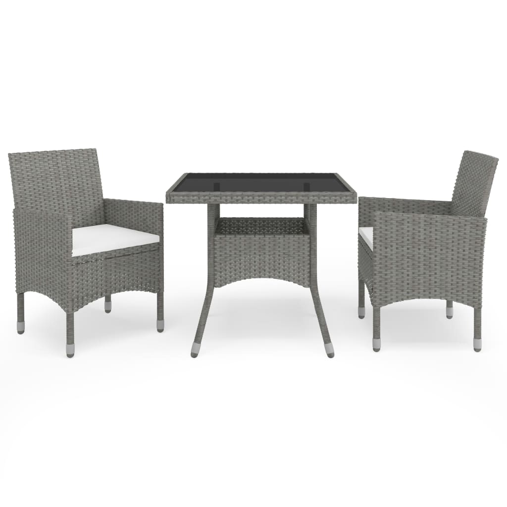 vidaXL 3-Piece Garden Dining Set Poly Rattan and Glass Black