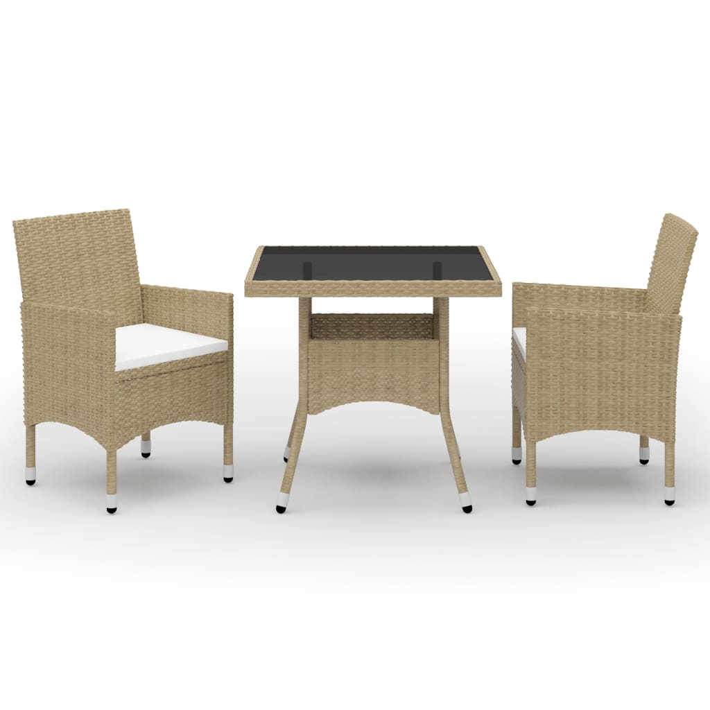 vidaXL 3-Piece Garden Dining Set Poly Rattan and Glass Black