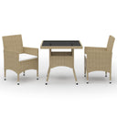 vidaXL 3-Piece Garden Dining Set Poly Rattan and Glass Black