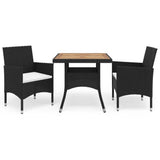vidaXL 3-Piece Garden Dining Set Poly Rattan and Glass Black