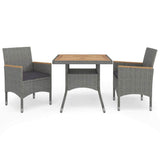 vidaXL 3-delige Tuinset poly rattan en acaciahout zwart