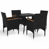 vidaXL 3-delige Tuinset poly rattan en acaciahout zwart