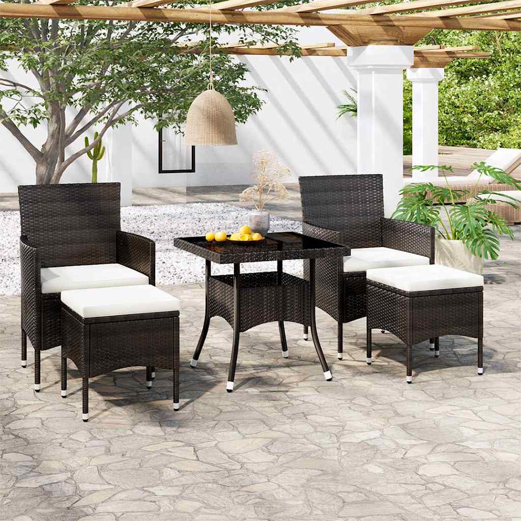 vidaXL 5-delige Tuinset poly rattan en gehard glas zwart