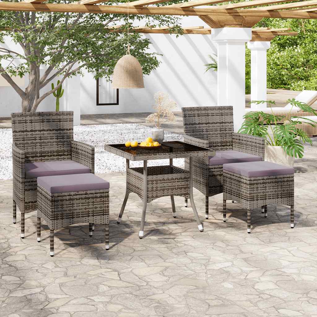 vidaXL 5-delige Tuinset poly rattan en gehard glas zwart