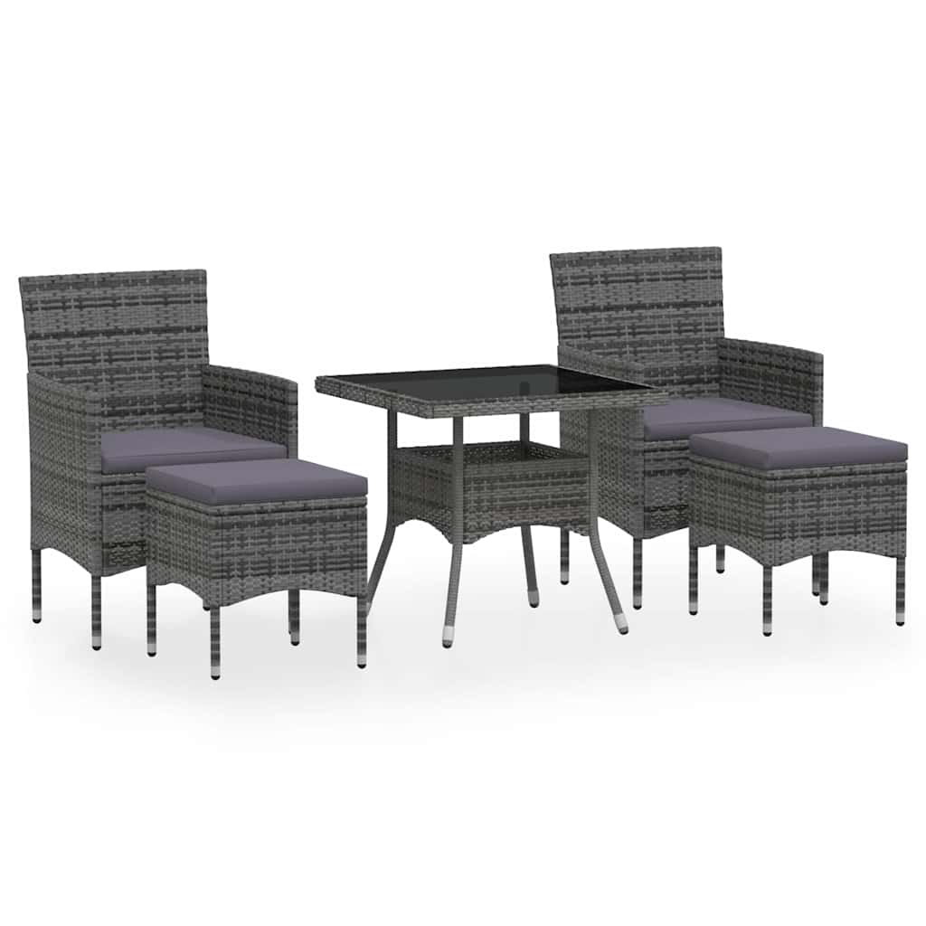 vidaXL 5-delige Tuinset poly rattan en gehard glas zwart