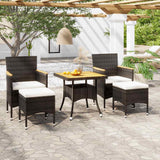 vidaXL 5-delige Tuinset poly rattan en gehard glas zwart