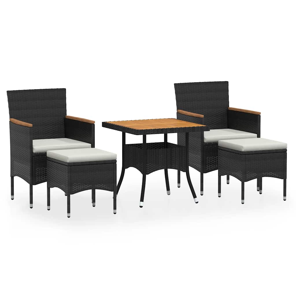 vidaXL 5-delige Tuinset poly rattan en gehard glas zwart