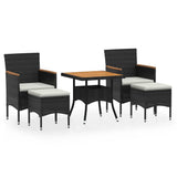 vidaXL 5-delige Tuinset poly rattan en gehard glas zwart