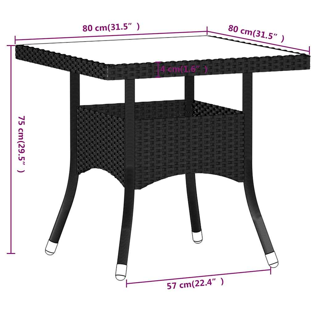 vidaXL 5-delige Tuinset poly rattan en gehard glas zwart