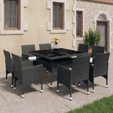 vidaXL 3-Piece Garden Dining Set Poly Rattan and Glass Black