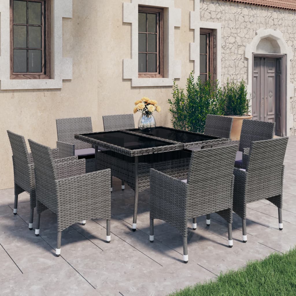 vidaXL 3-Piece Garden Dining Set Poly Rattan and Glass Black