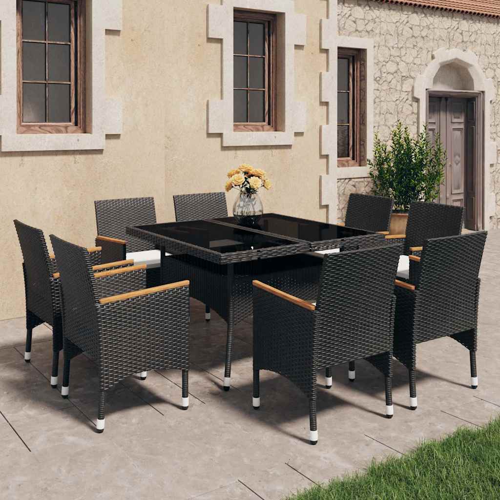 vidaXL 3-delige Tuinset poly rattan en acaciahout zwart