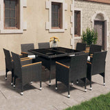 vidaXL 3-delige Tuinset poly rattan en acaciahout zwart