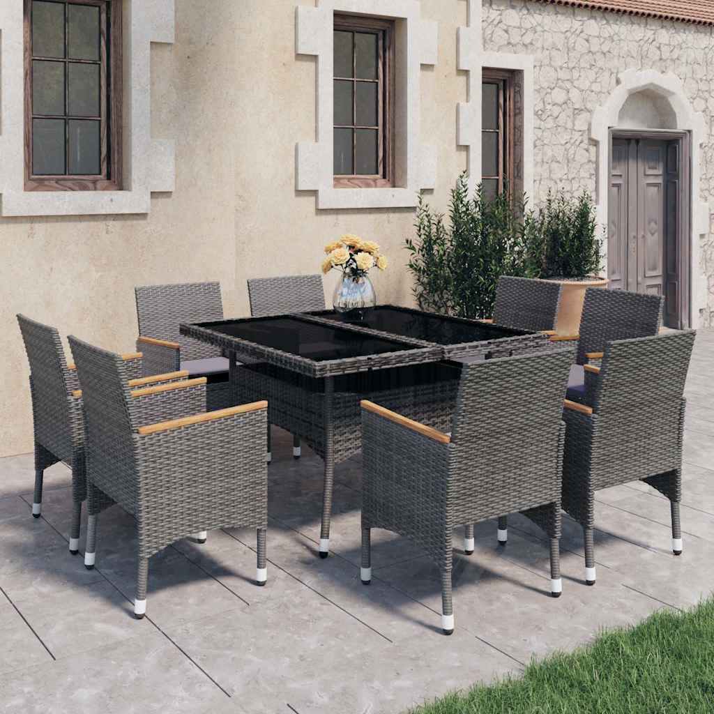 vidaXL 3-delige Tuinset poly rattan en acaciahout zwart