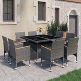 vidaXL 3-delige Tuinset poly rattan en acaciahout zwart