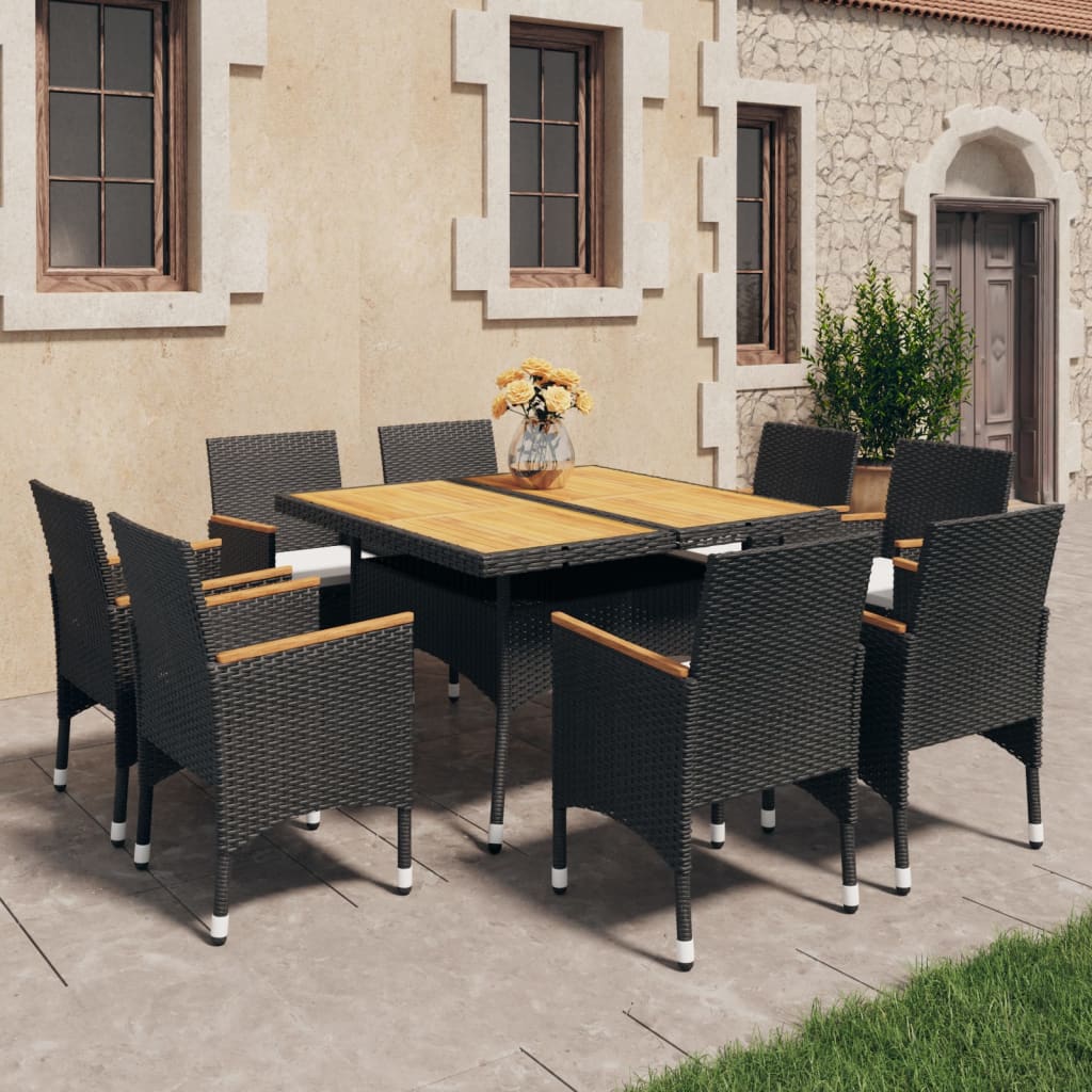 vidaXL 3-delige Tuinset poly rattan en acaciahout zwart