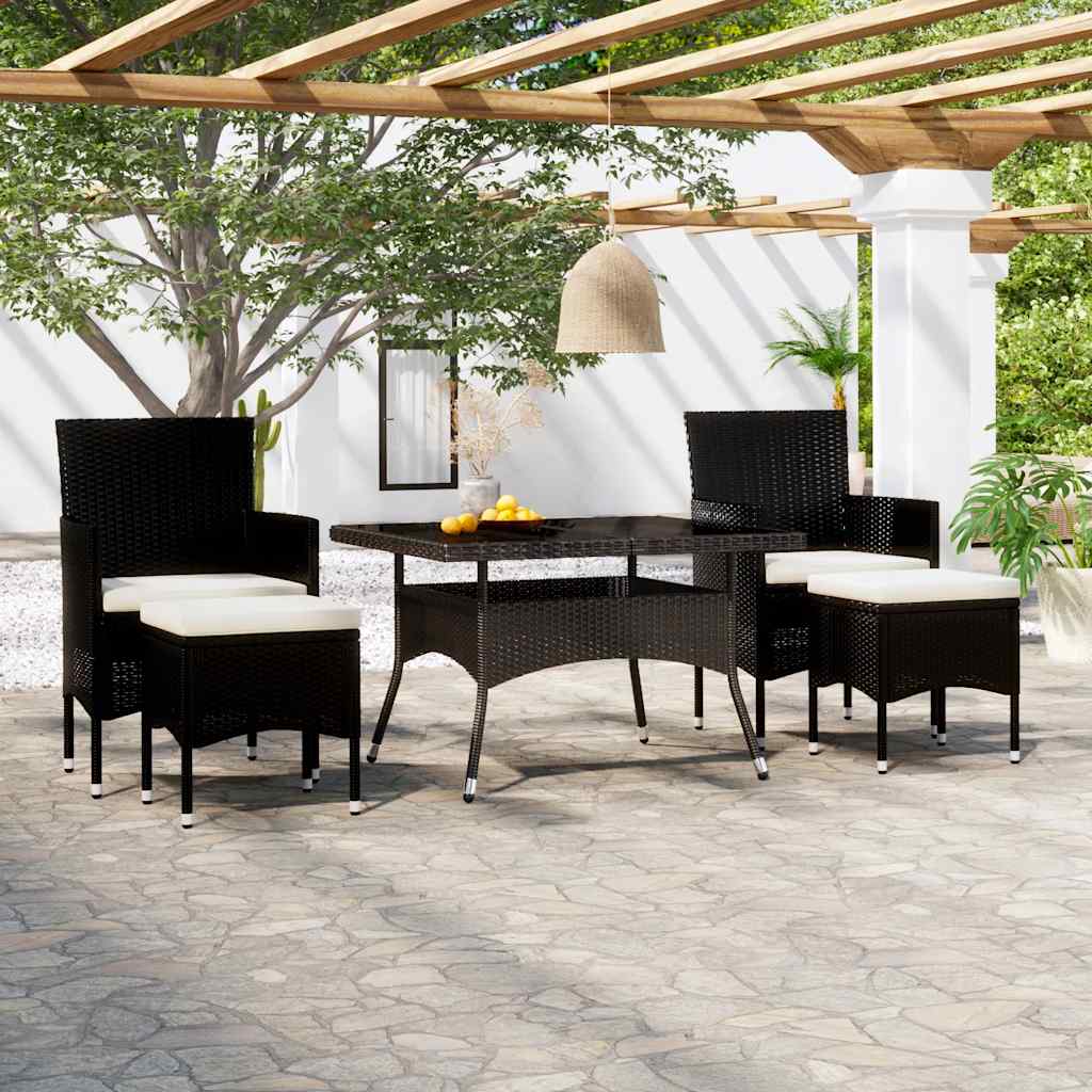 vidaXL 5-delige Tuinset poly rattan en gehard glas zwart