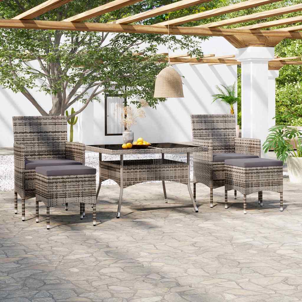 vidaXL 5-delige Tuinset poly rattan en gehard glas zwart