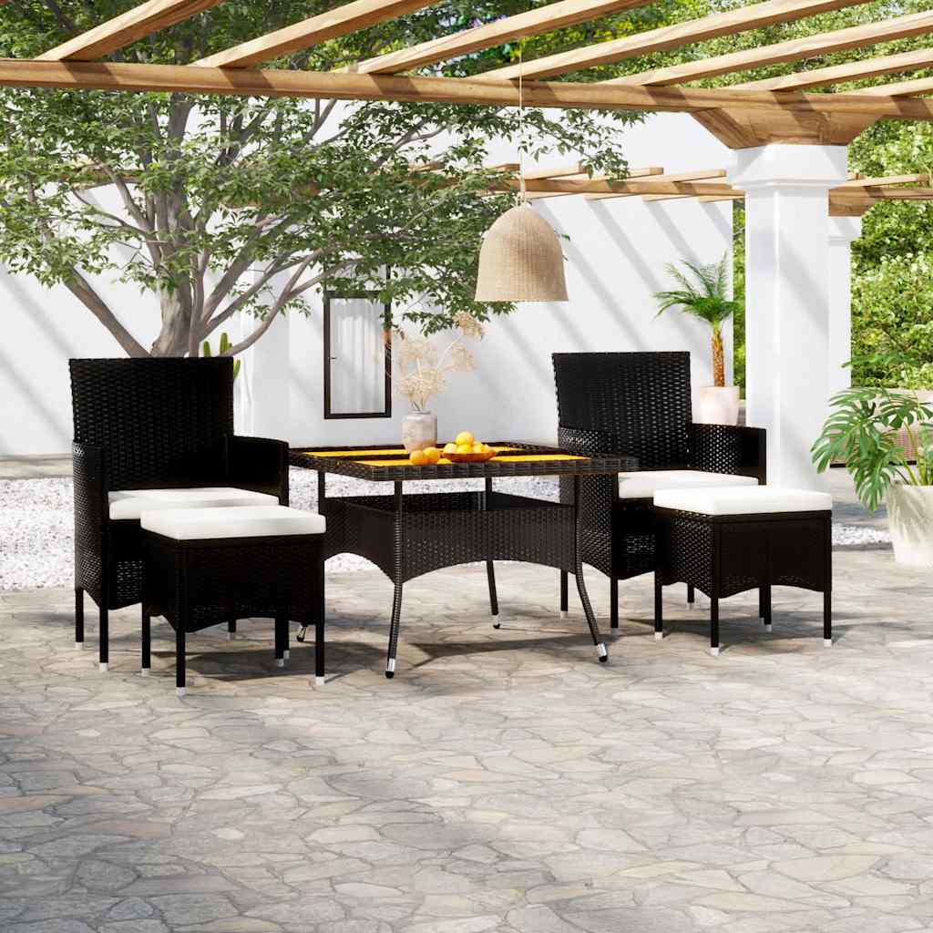 vidaXL 5-delige Tuinset poly rattan en gehard glas zwart