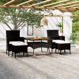 vidaXL 5-delige Tuinset poly rattan en gehard glas zwart