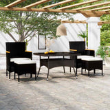 vidaXL 5-delige Tuinset poly rattan en gehard glas zwart