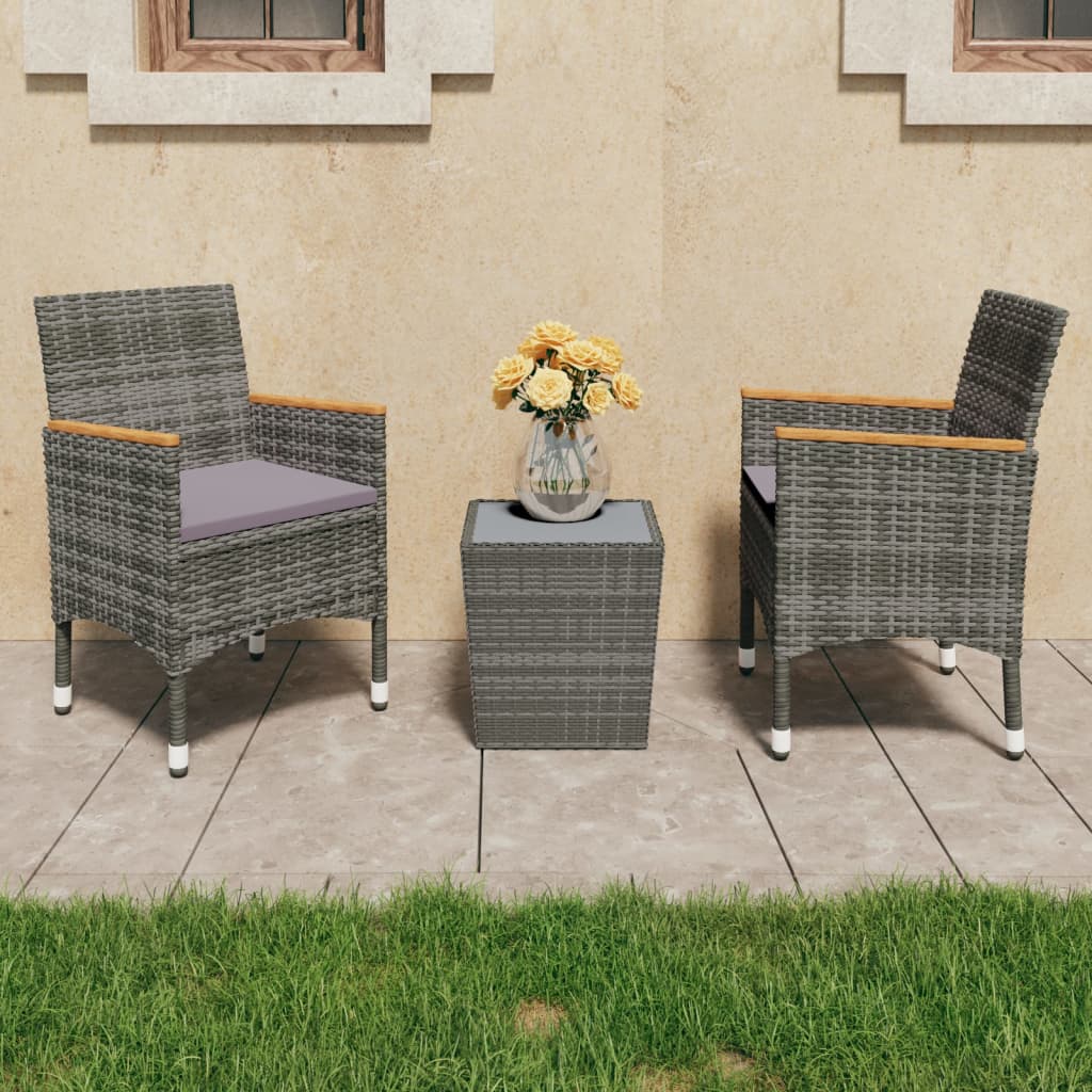 vidaXL 3-delige Bistroset poly rattan en gehard glas zwart