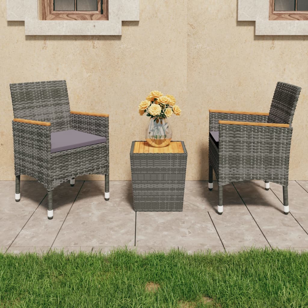 vidaXL 3-Piece Bistro Set Poly Rattan and Acacia Wood Black