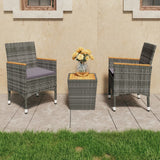 vidaXL 3-Piece Bistro Set Poly Rattan and Acacia Wood Black