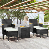 vidaXL 3-delige Bistroset poly rattan en gehard glas zwart