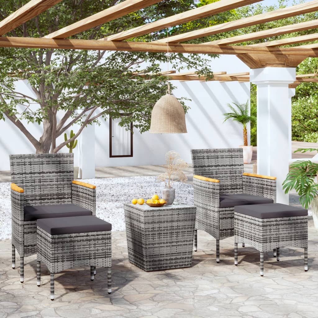 vidaXL 3-delige Bistroset poly rattan en gehard glas zwart