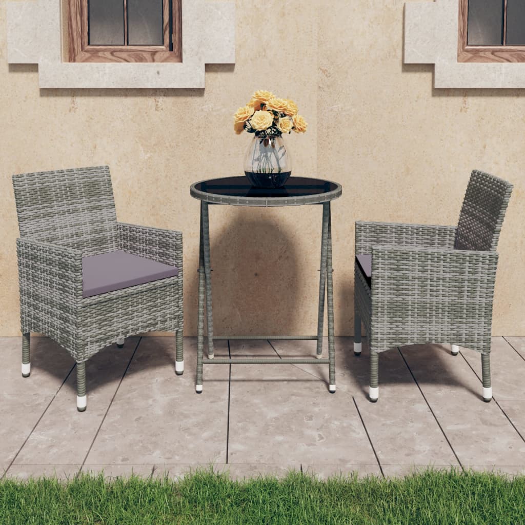 vidaXL 3-Piece Bistro Set Polyrattan and Tempered Glass Black