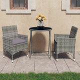 vidaXL 3-Piece Bistro Set Polyrattan and Tempered Glass Black