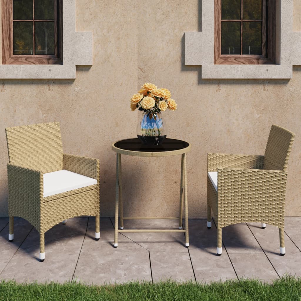 vidaXL 3-Piece Bistro Set Polyrattan and Tempered Glass Black