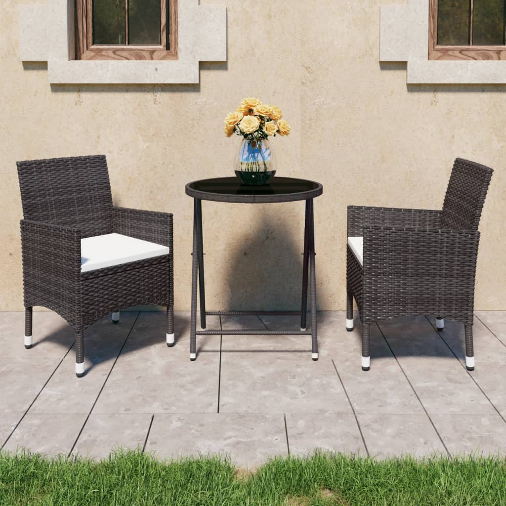 vidaXL 3-Piece Bistro Set Polyrattan and Tempered Glass Black