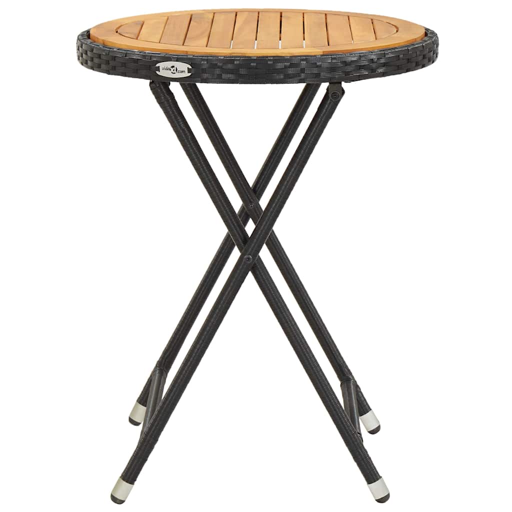 vidaXL 3-Piece Bistro Set Poly Rattan and Acacia Wood Black