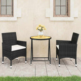 vidaXL 3-Piece Bistro Set Poly Rattan and Acacia Wood Black