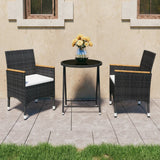 vidaXL 3-Piece Bistro Set Polyrattan and Tempered Glass Black