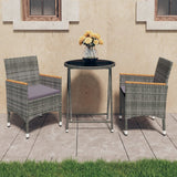 vidaXL 3-Piece Bistro Set Polyrattan and Tempered Glass Black