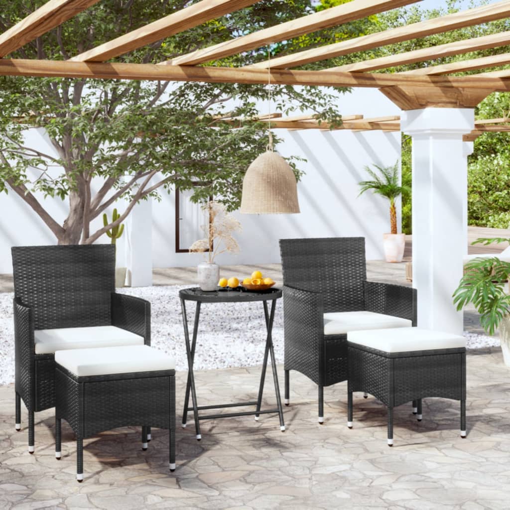 vidaXL 3-Piece Bistro Set Polyrattan and Tempered Glass Black